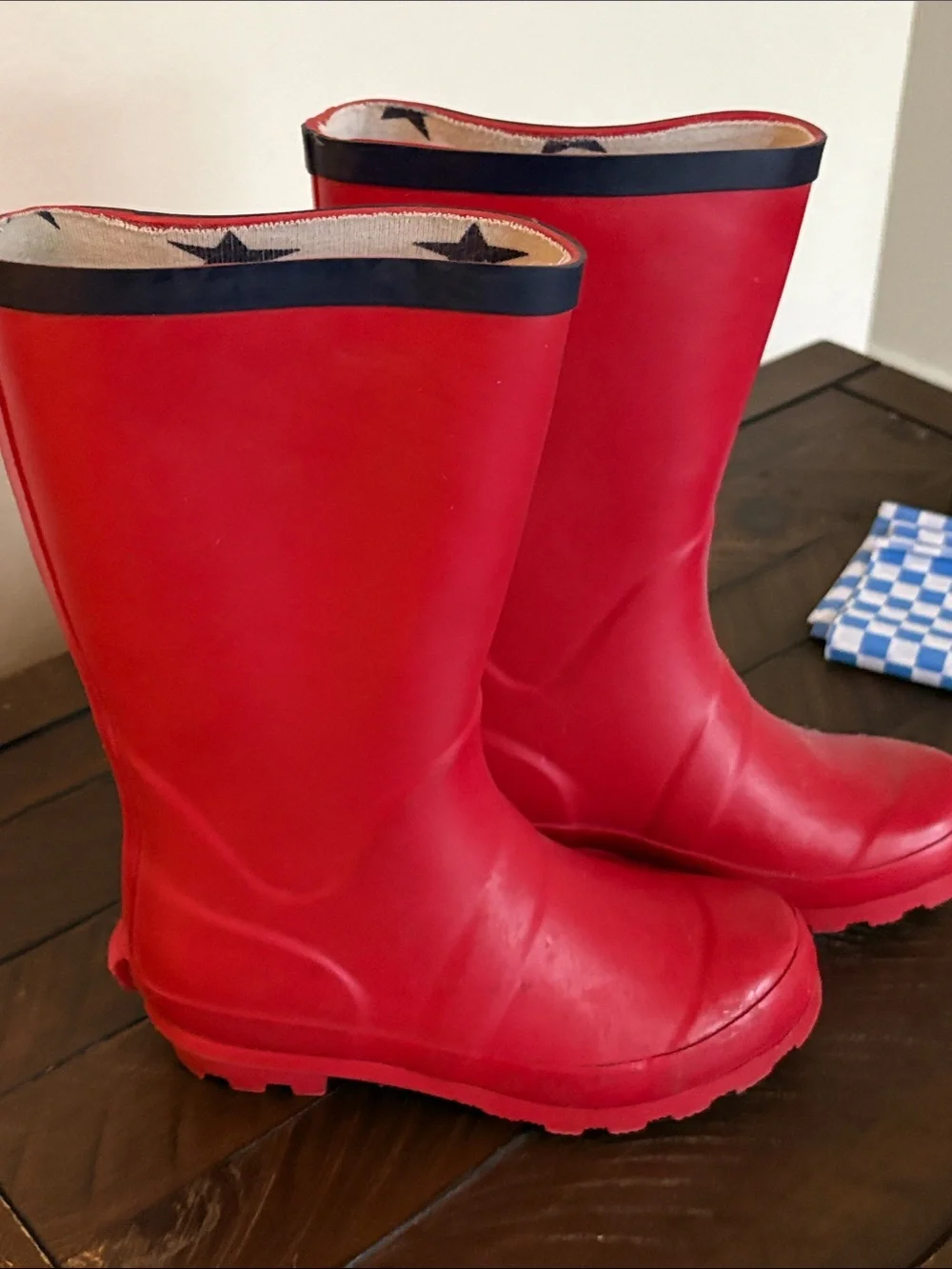 Mini Boden Red Rain Boots with Black Trim
